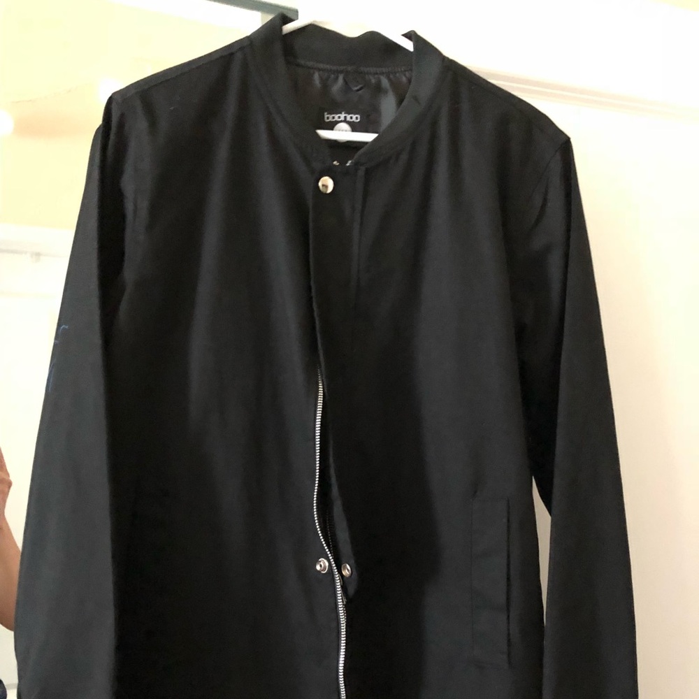 BooHoo longline black bomber jacket